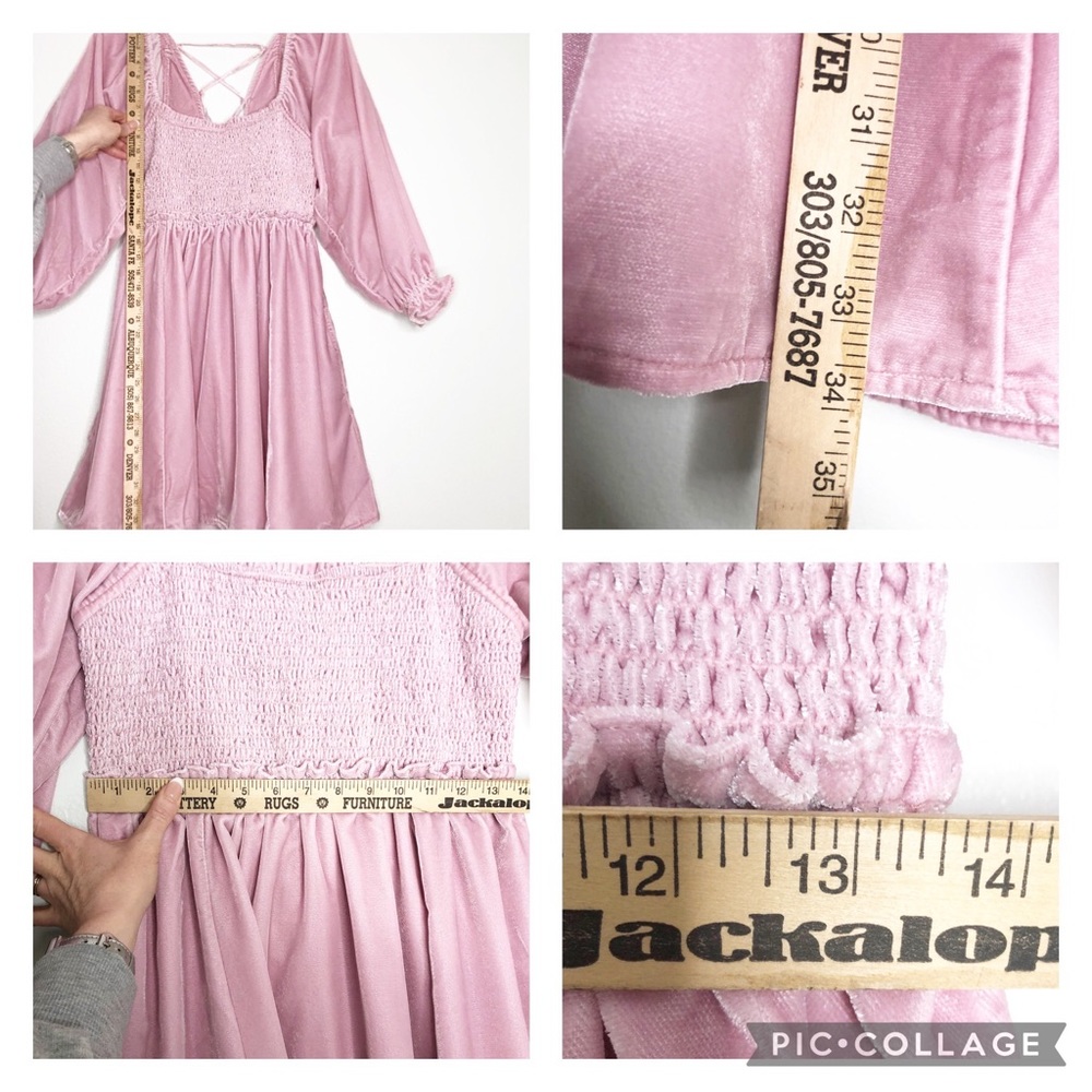 Free People Daphne Velvet Sleeve mini Dress Balloon ruffle sleeves blush pink - Picture 12 of 13
